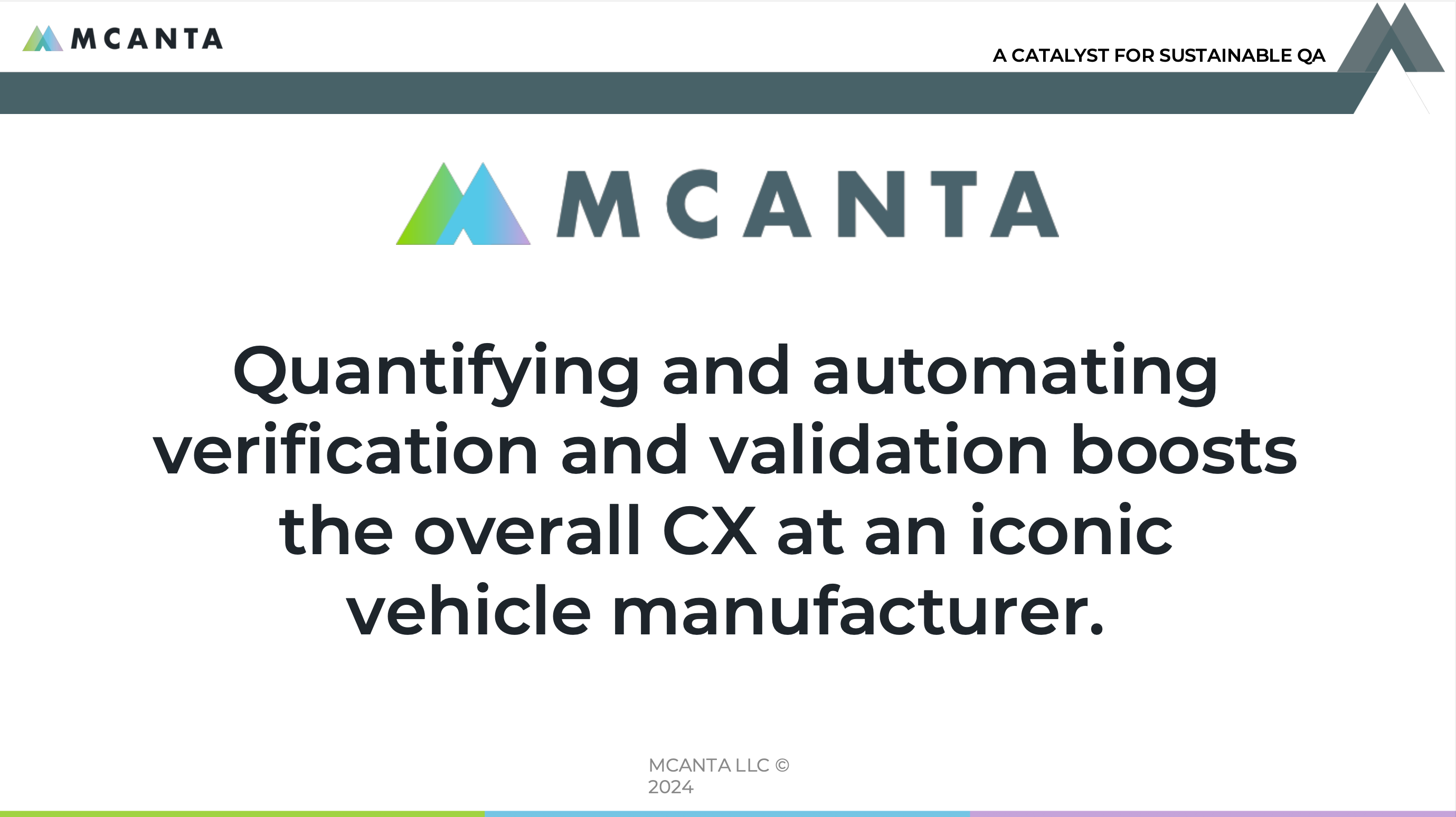 4. MCANTA Presentation Slides: Quantifying and automating verification and validation boosts the overall CX at an iconic vehicle manufacturer thumbnail